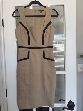 XOXO Beige Midi Sheath Dress with Black Trim